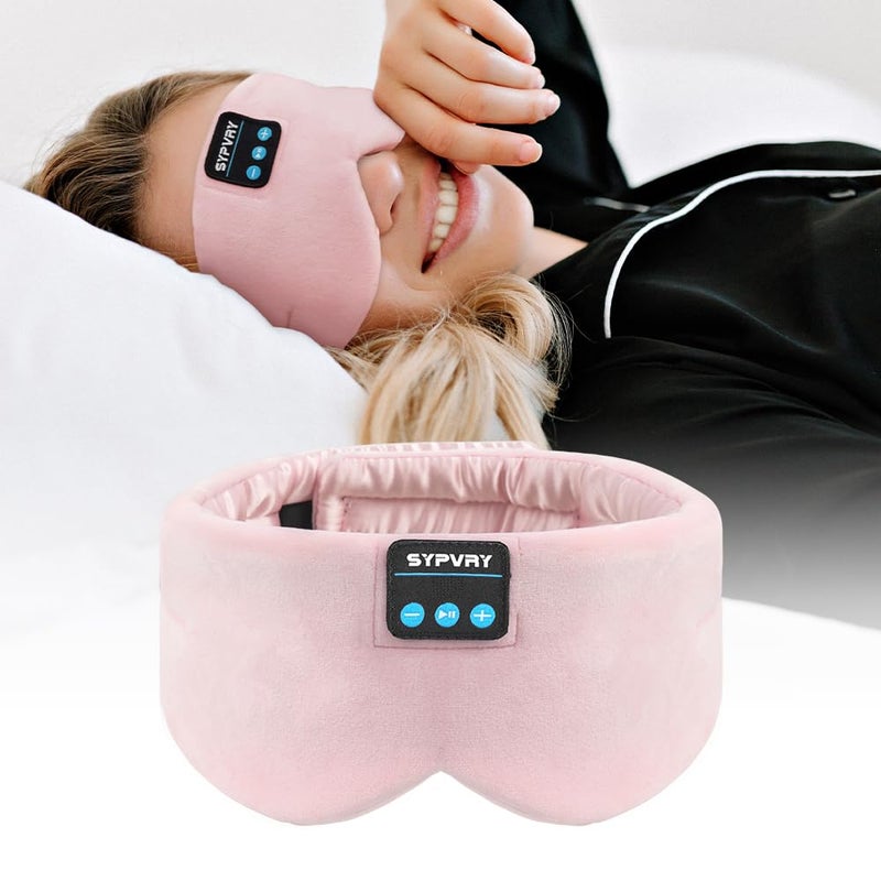 Sleep Mask Bluetooth 54 Headphones Soft Wireless Headband Eye Mask Blackout with Microphone Pink